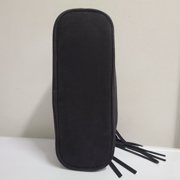 KESTREL Black Faux Suede Fringe Accessory Clutch Bag with Wristlet Strap - Picture 7 of 15